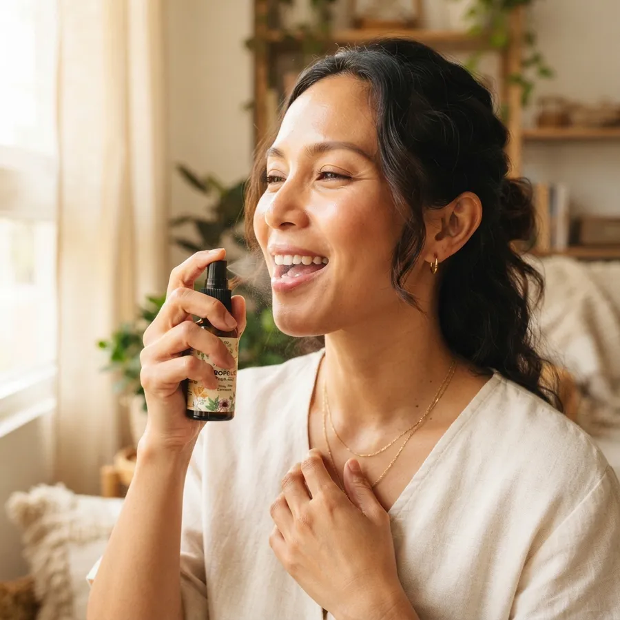 Ibu menggunakan spray propolis